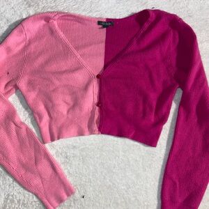 2-tone pink cropped sweater cardigan Sz large